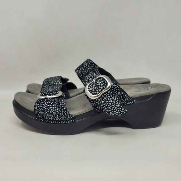 Dansko Sandals EU38 US7.5 Black Shagreen Sophie Leather Slides Heeled Slip On - Picture 8 of 11